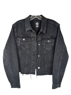 Wonder Nation Girls Size XXL 18 Black Cropped Raw Hem Denim Jean Jacket